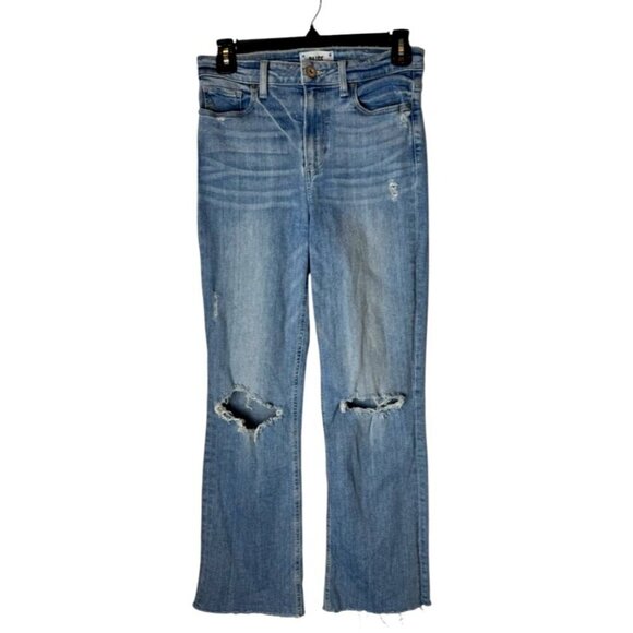 Paige Jeans Women 27 Blue Light Wash‎ Denim Distressed Atley Ankle Flare Leg - Picture 2 of 11